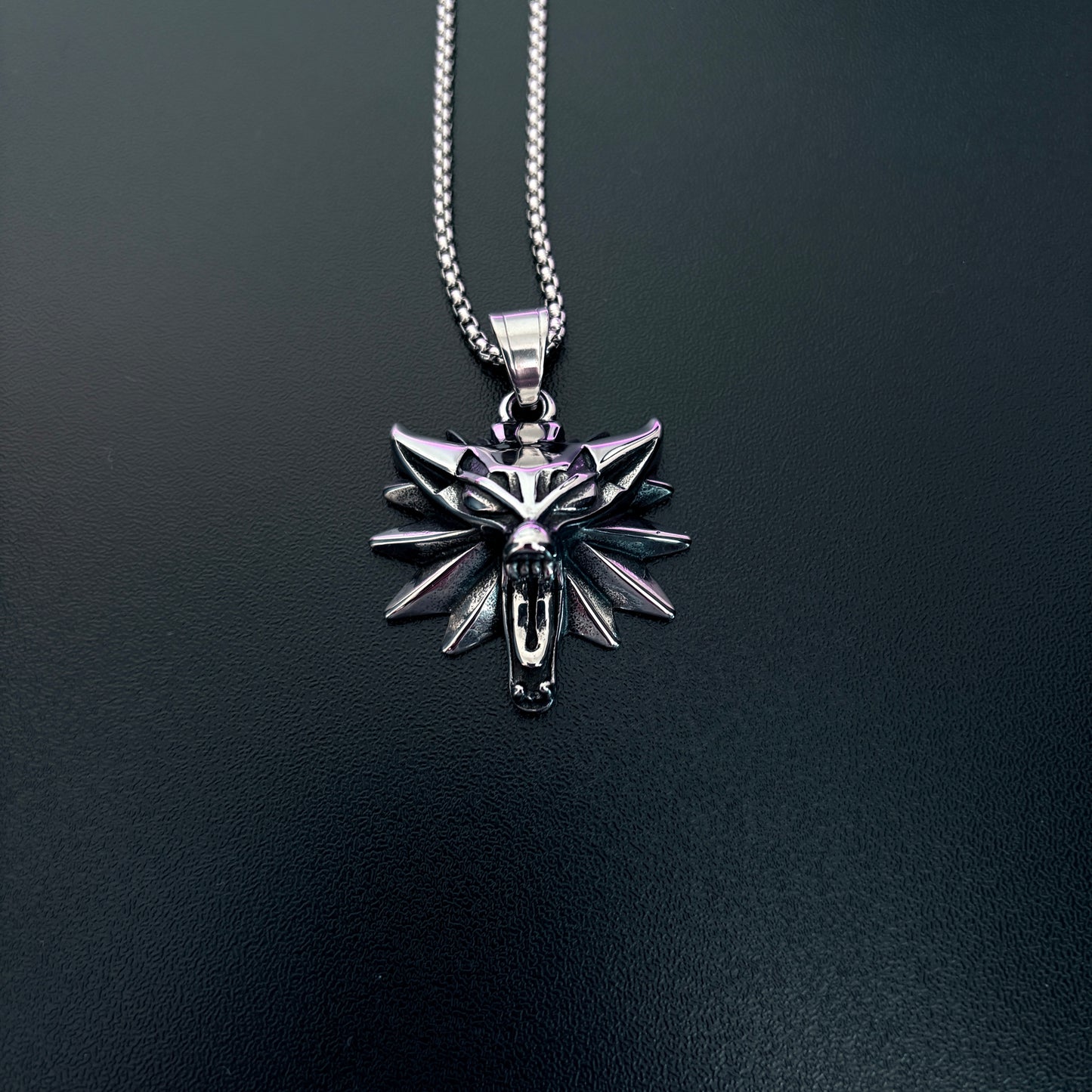 Witcher Inspired Wolf Medallion Pendant – Stainless Steel Dark Fantasy Necklace for Gamers